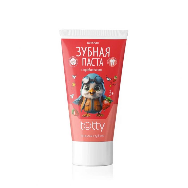 Детская зубная паста TOTTY с пробиотиком со вкусом клубники 3+, 50 мл
